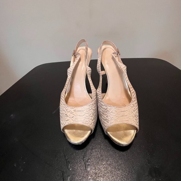 Kate Spade 7.5 Metallic Python Peep Toe - Picture 1 of 11